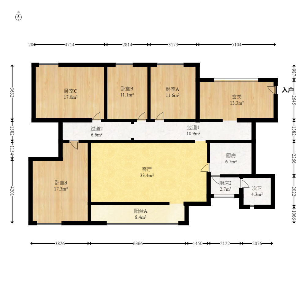 新城新世界一二三期  4室2厅2卫    160.0万室内图1