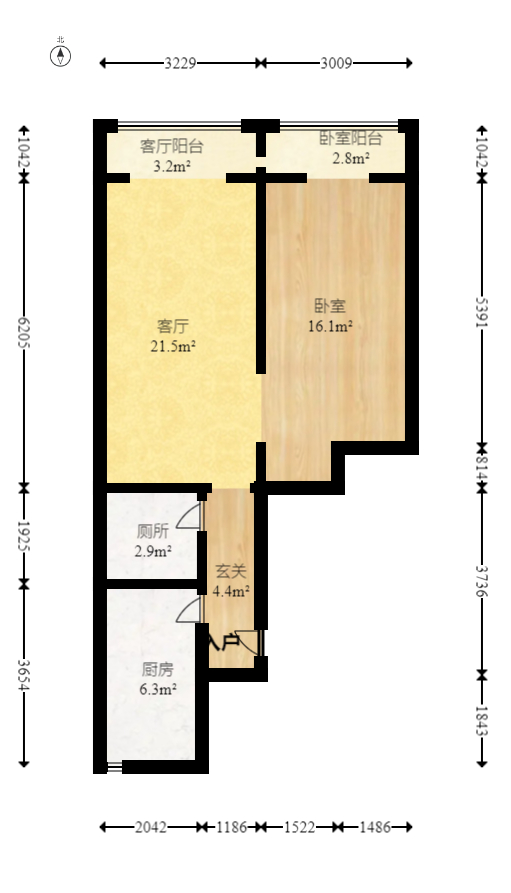 阳光100二期  1室1厅1卫   57.50万室内图1