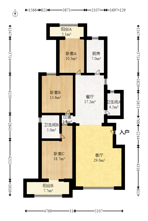 四季美景一、二期  3室2厅2卫    126.0万室内图1