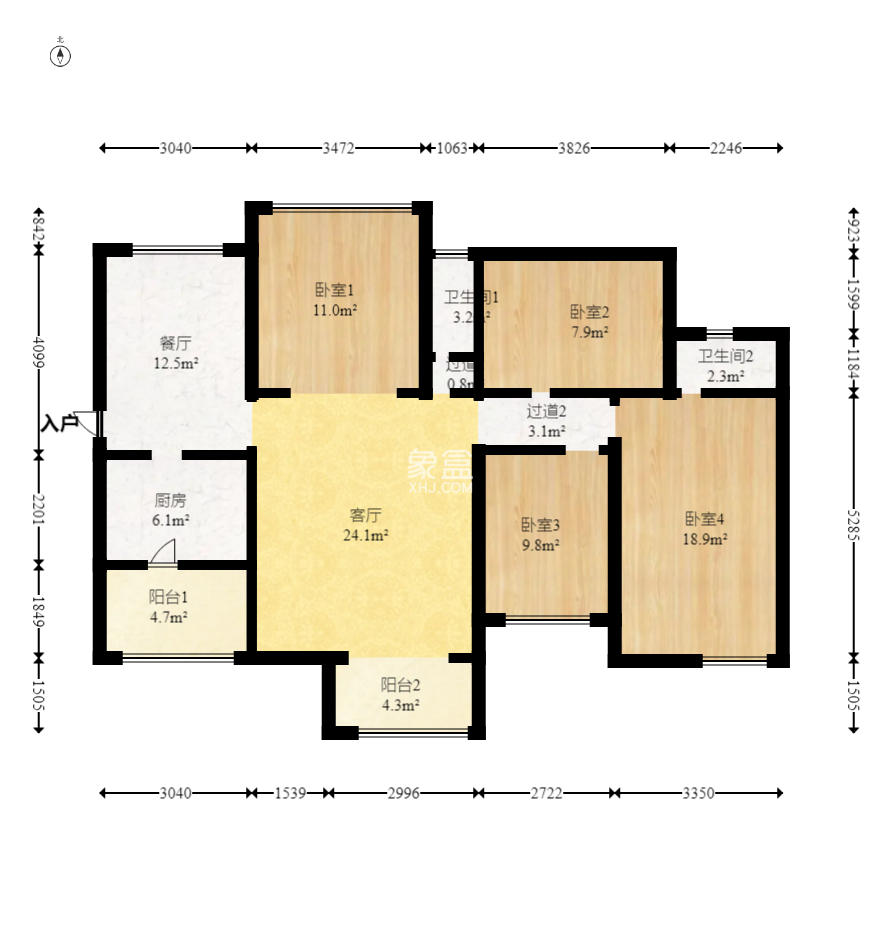 勤诚达新界 4室2厅2卫 113.0万 勤诚达新界 4室2厅2卫 113.0万户型图