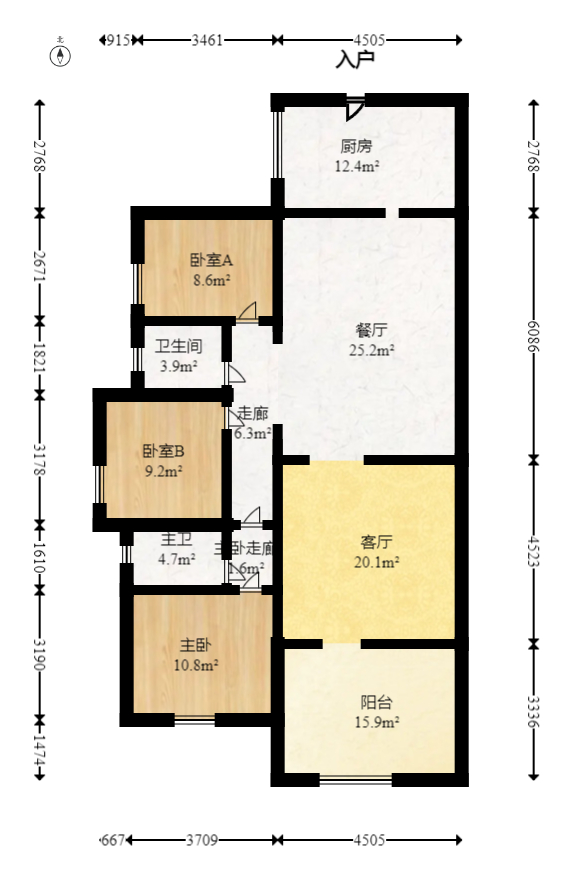 九峰远见  3室2厅2卫   127.00万室内图1