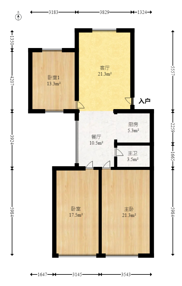 长勘小区  3室1厅1卫   93.00万室内图1