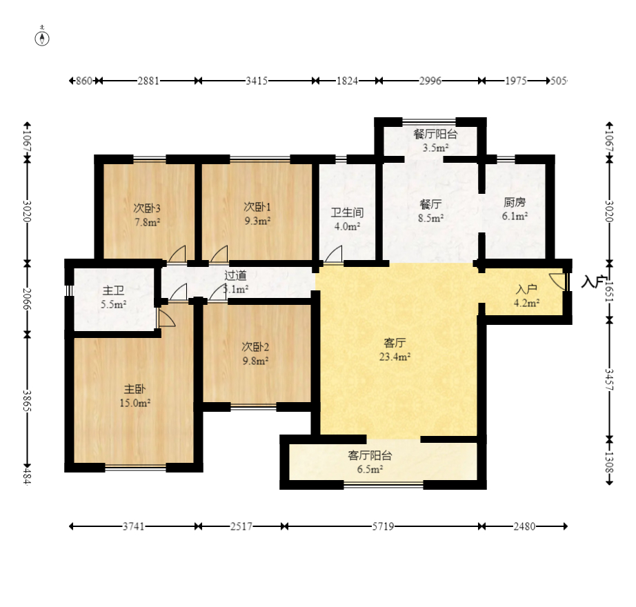 中建悦和城  4室2厅2卫   126.50万室内图1