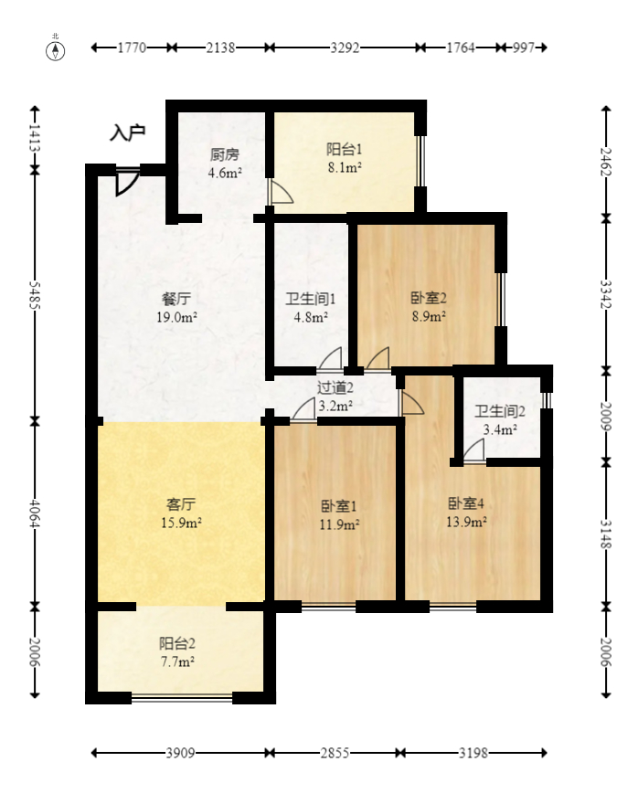 万润滨江天著  3室2厅2卫    116.0万室内图1