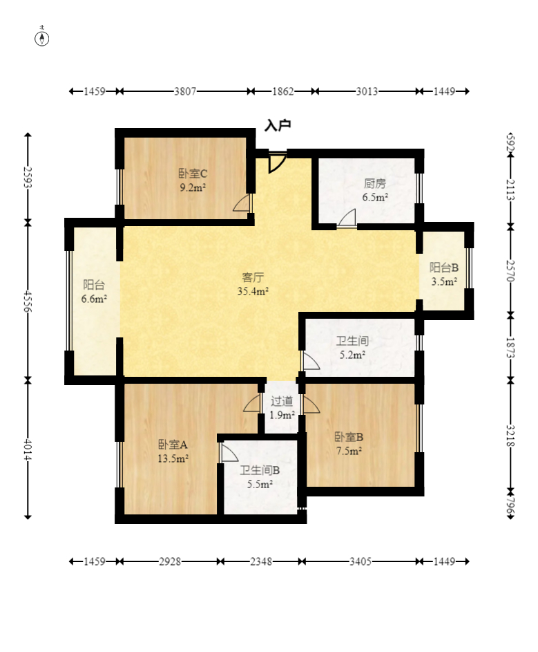 中建梅溪湖中心  3室2厅1卫   175.00万室内图1