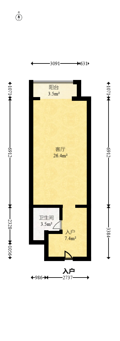 上河国际A座  1室1厅1卫   32.80万室内图1