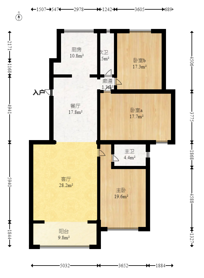 麓谷E家人  3室2厅2卫   88.00万室内图1