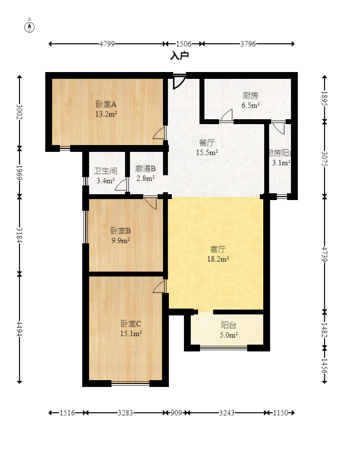 中海国际一期  3室2厅2卫    86.8万室内图1