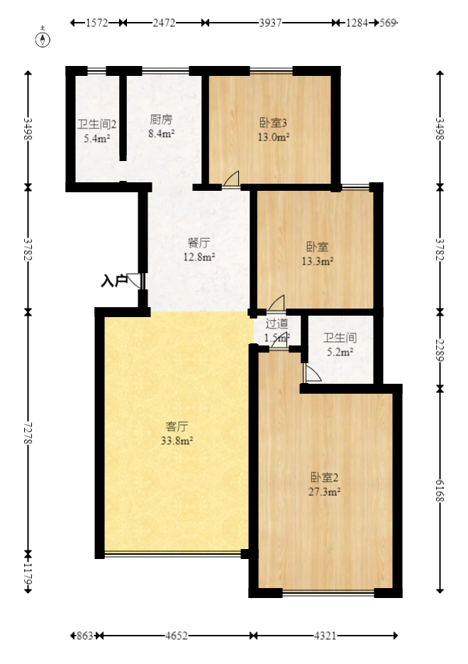楚江华庭（楚轩公馆）  3室2厅2卫   85.00万室内图1