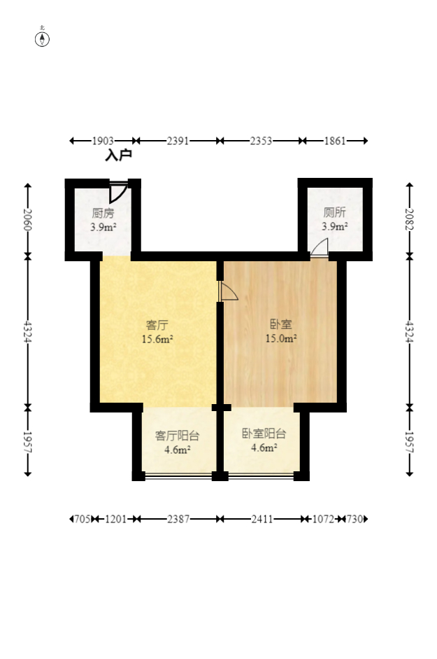 阳光100三期  1室1厅1卫   57.50万室内图1