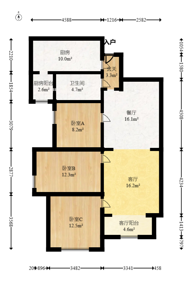 中信凯旋蓝岸（中信新城三期）  2室1厅1卫   88.00万室内图1