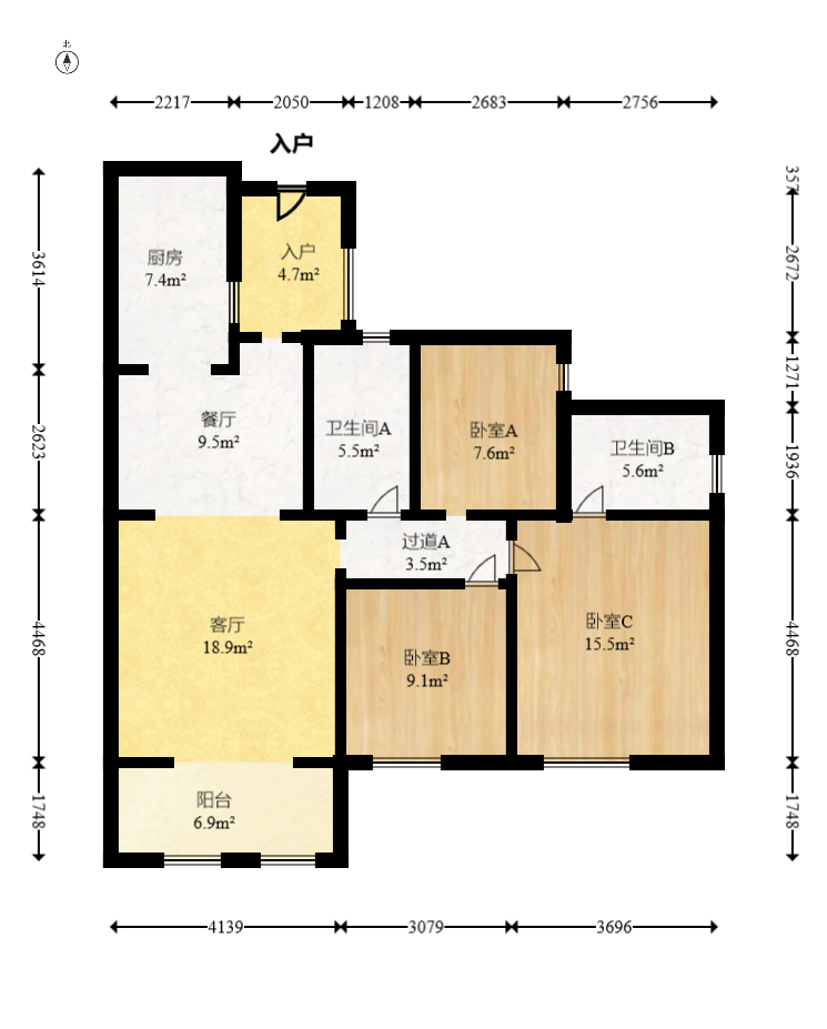 鸿运佳苑  3室2厅2卫   88.00万室内图1