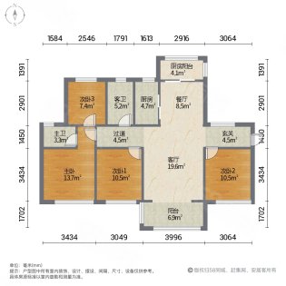 恒大绿洲  3室2厅1卫   1500.00元/月室内图1