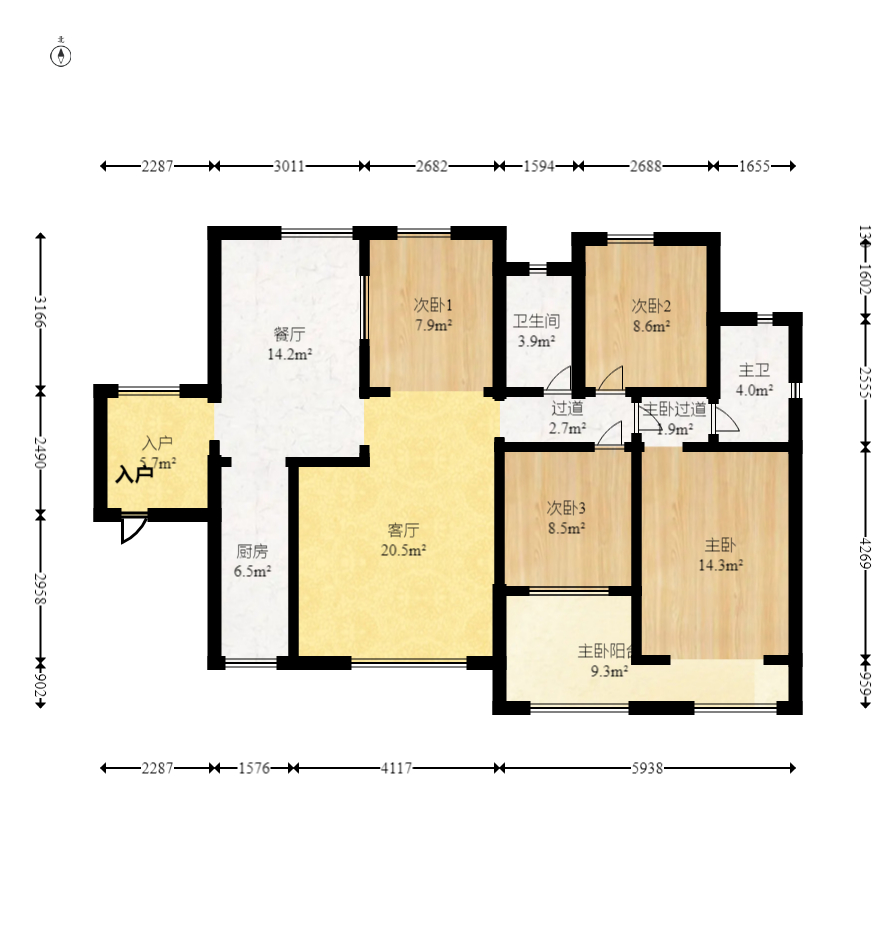 星湖湾一期高层  4室2厅2卫    119.5万室内图1