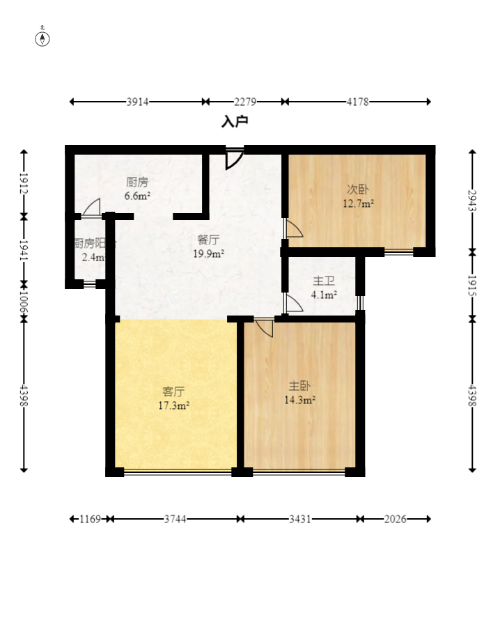 北辰三角洲D2区  2室2厅1卫   118.00万室内图1