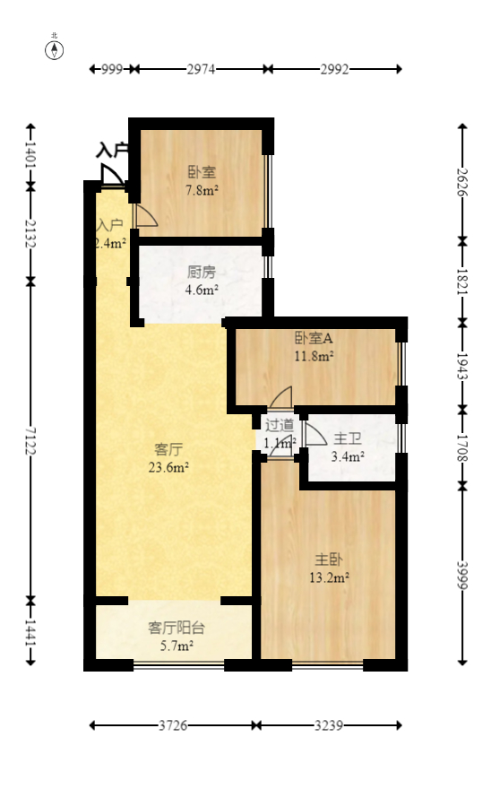 家和院  3室2厅1卫   68.80万室内图1