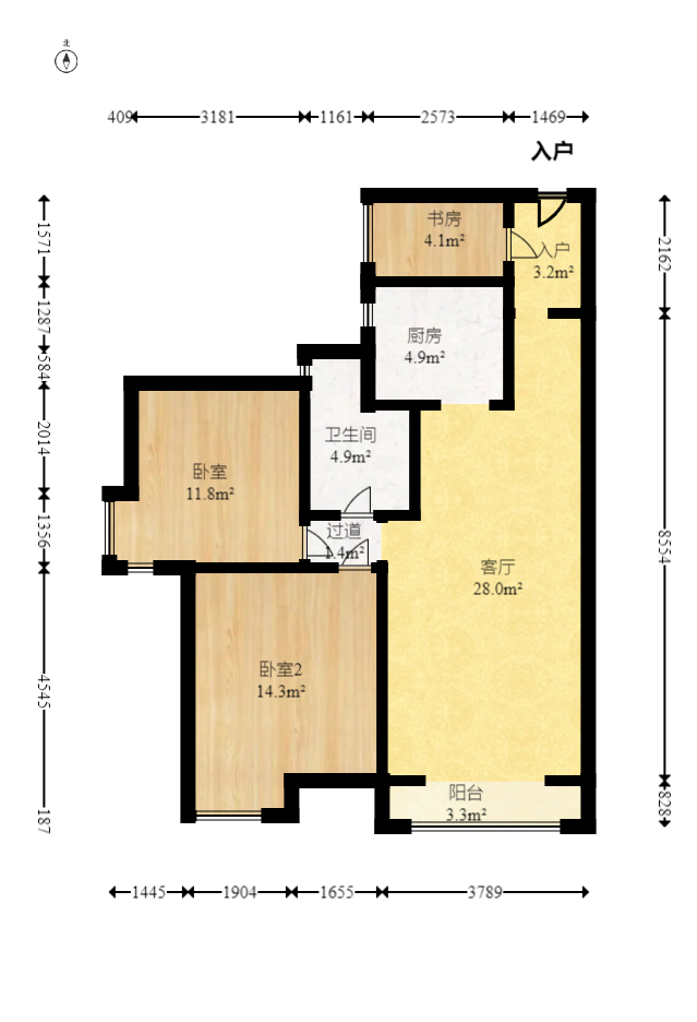 永祺西京  2室2厅1卫    88.8万室内图1