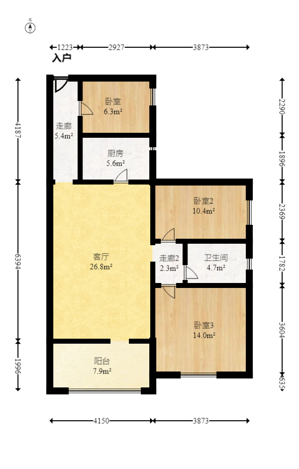 中国铁建国际城二期  3室2厅1卫    48.8万室内图1
