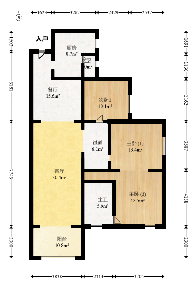 创远景园  3室2厅2卫    145.0万室内图1