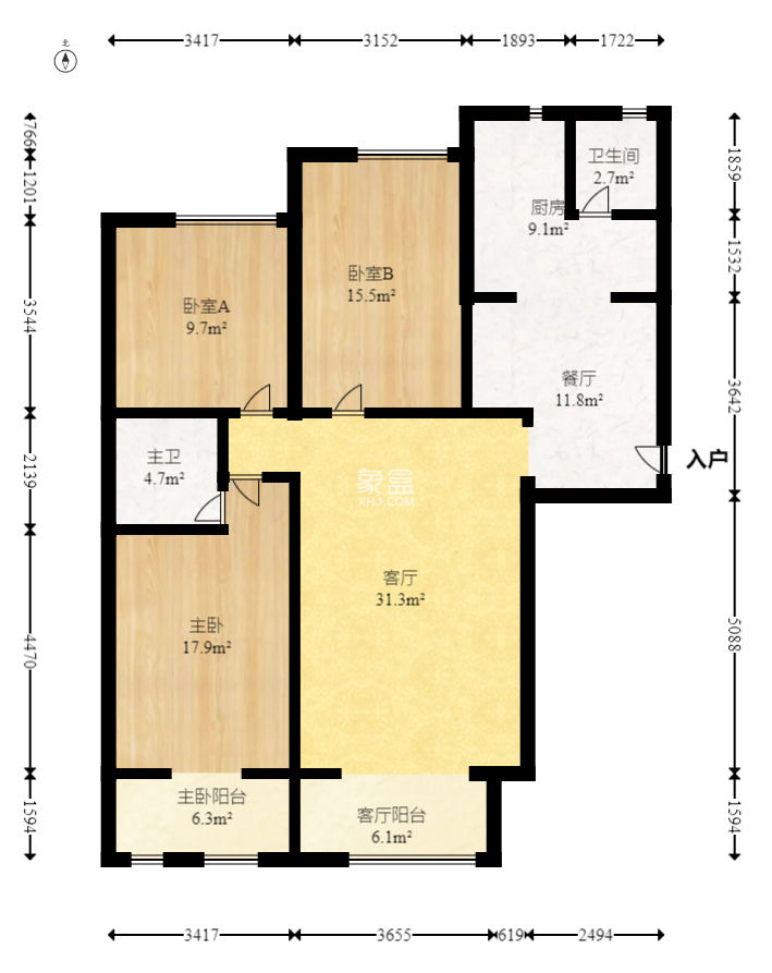八方小区B区  3室2厅2卫   467.00万