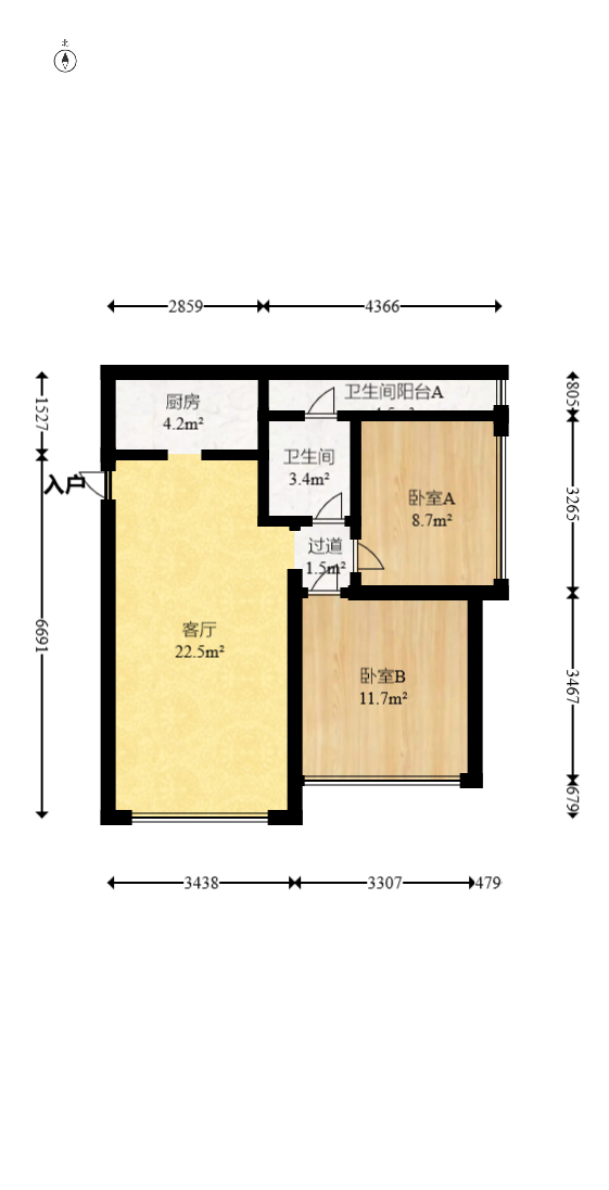 长房半岛蓝湾（观山月）  2室2厅1卫   69.80万室内图1