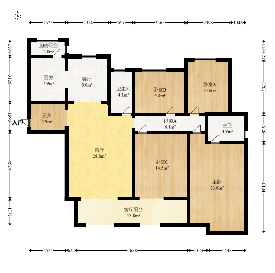 八方小区B区  4室2厅2卫   549.00万室内图1