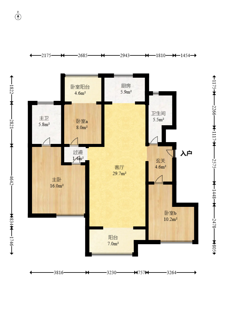 新城国际花都 3室2厅2卫 68.0万 新城国际花都 3室2厅2卫 68.0万户型图