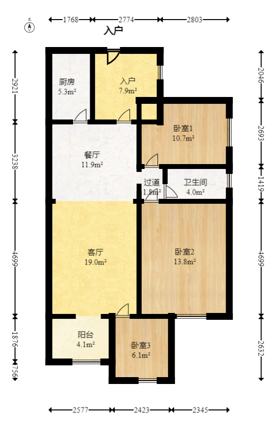 时代倾城一期  2室2厅1卫   78.80万室内图1
