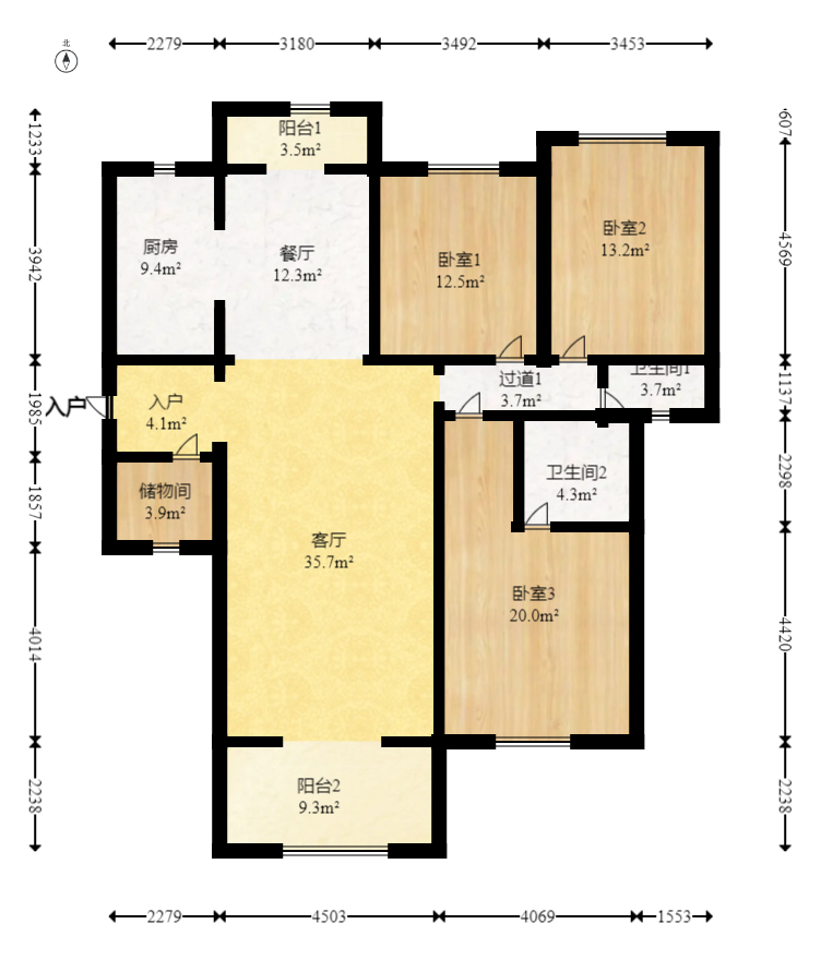 长沙玫瑰园  4室2厅2卫   92.00万室内图1