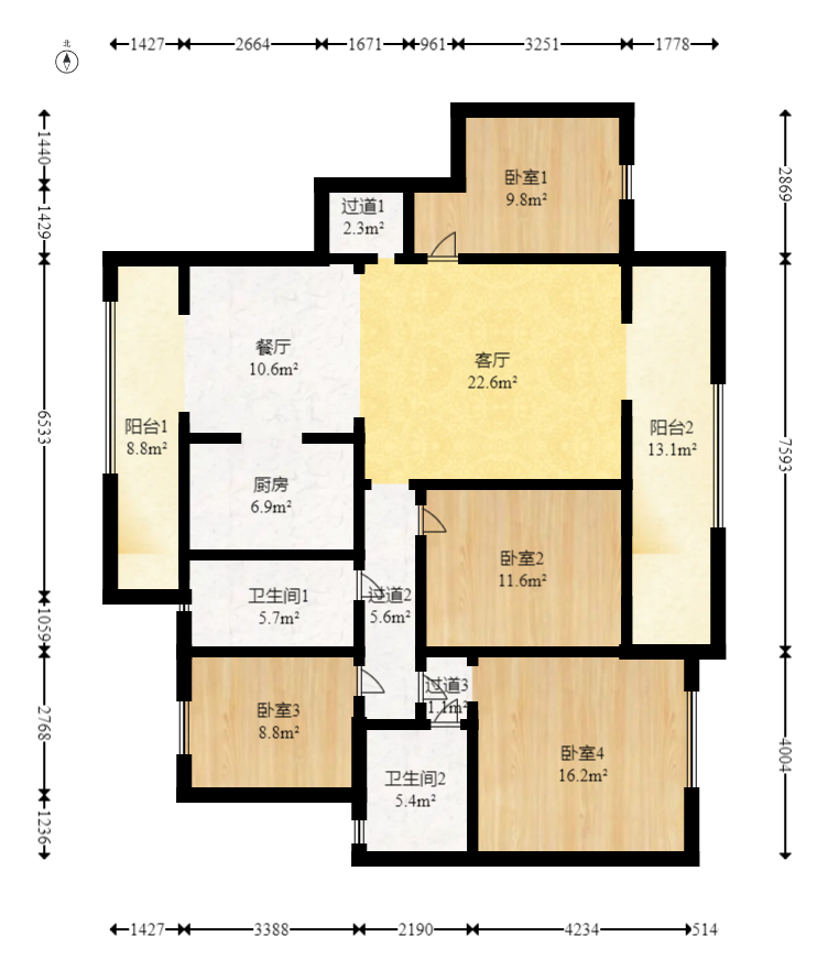 润和湘江天地E区 4室2厅2卫 170.0万 润和湘江天地E区 4室2厅2卫 170.0万户型图