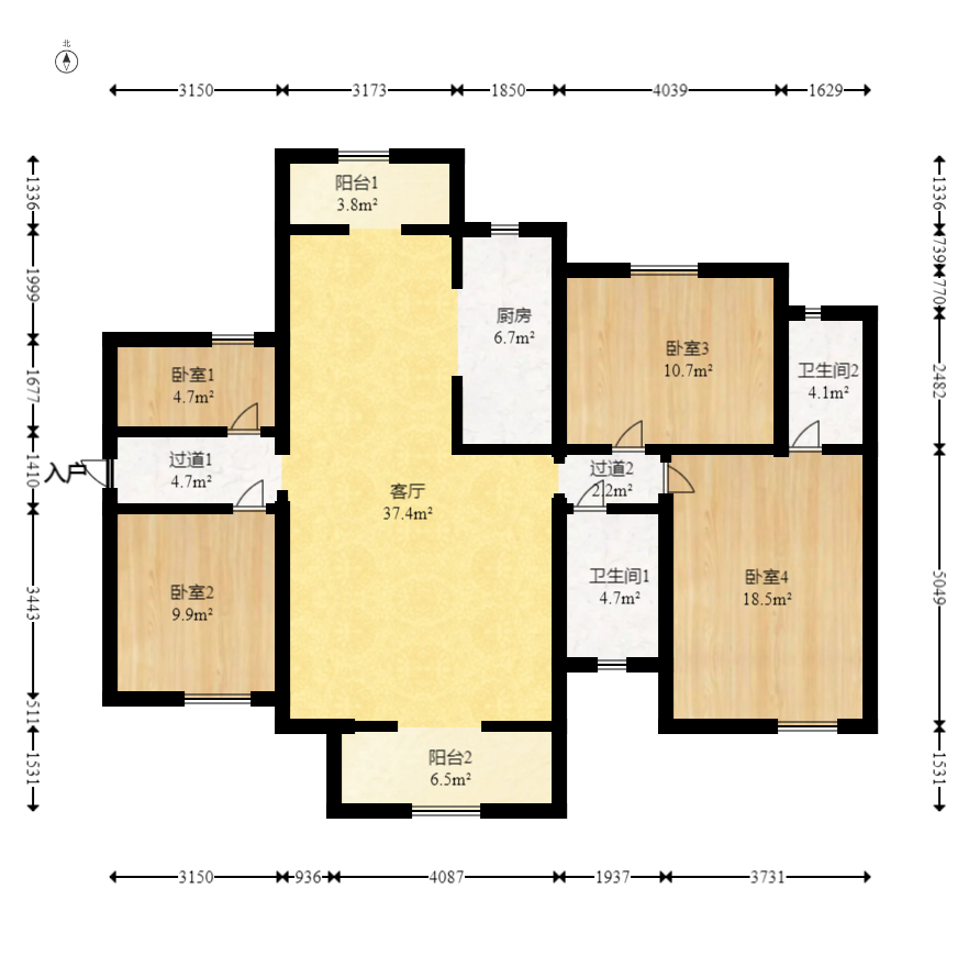 润和滨江府  4室2厅2卫   130.00万室内图1