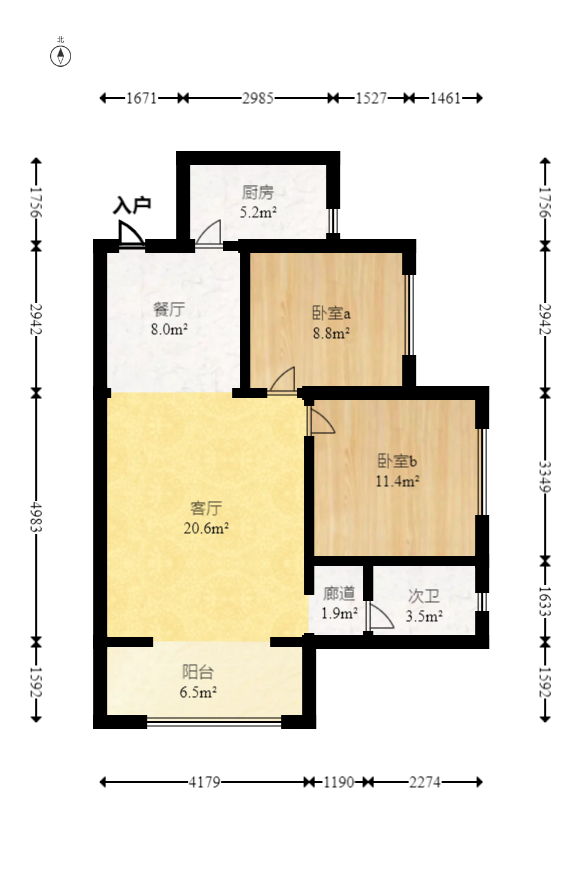梅溪湖合能璞丽  3室2厅1卫   152.00万室内图1