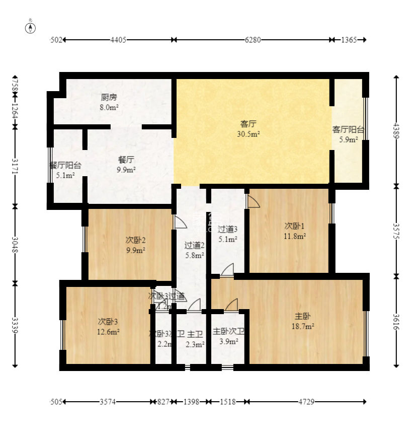 北辰三角洲B2E2区  4室2厅2卫   230.00万