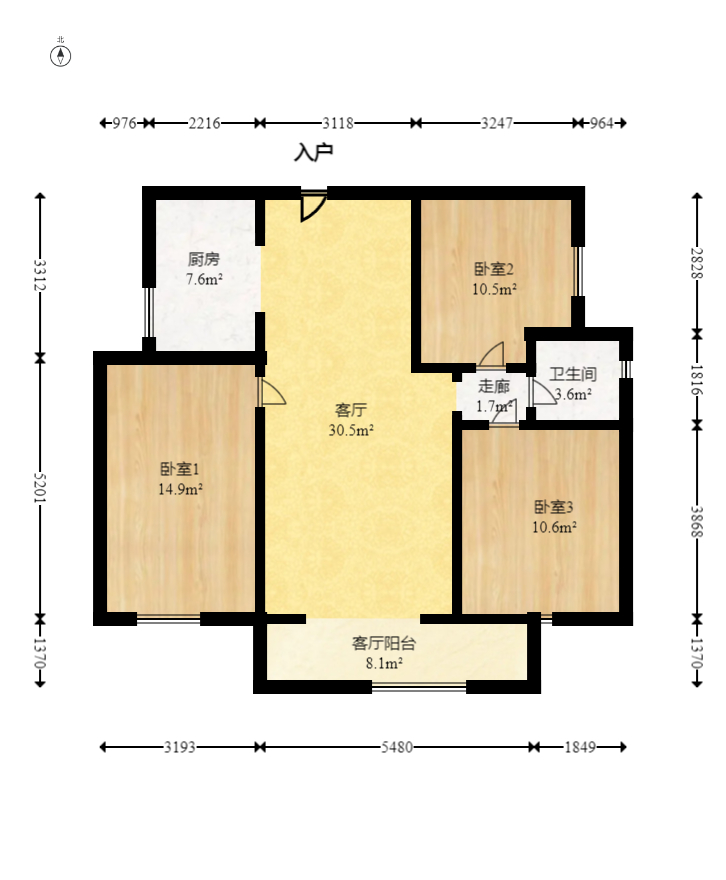 五江书香苑  3室2厅1卫   145.00万室内图1