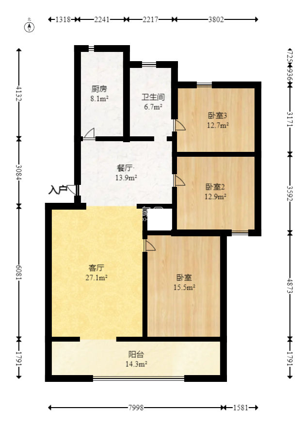 电力职院  3室2厅1卫   46.80万