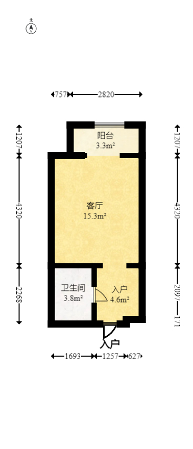 华润五彩城  1室1厅1卫   27.00万室内图1