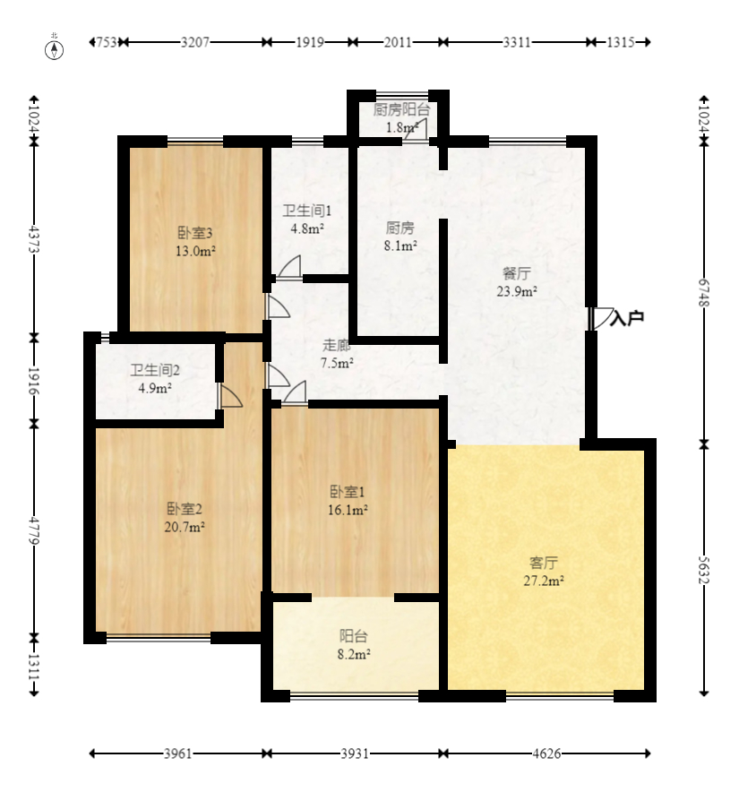 阳光嘉园  3室2厅2卫   135.00万室内图1