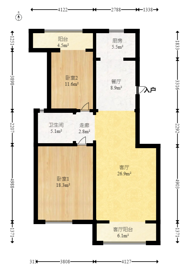 柠檬丽都  2室2厅1卫   85.00万室内图1