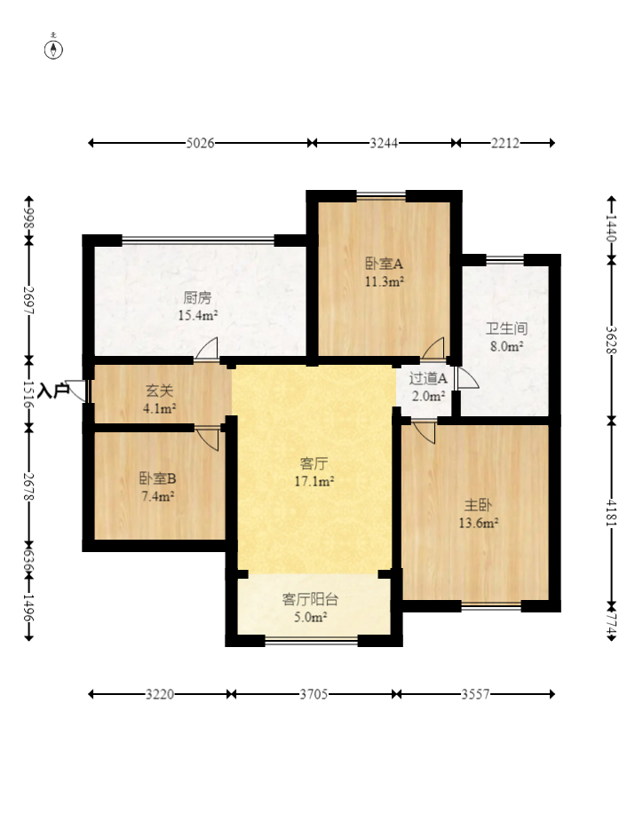 山水誉峰  3室2厅1卫    164.73万室内图1