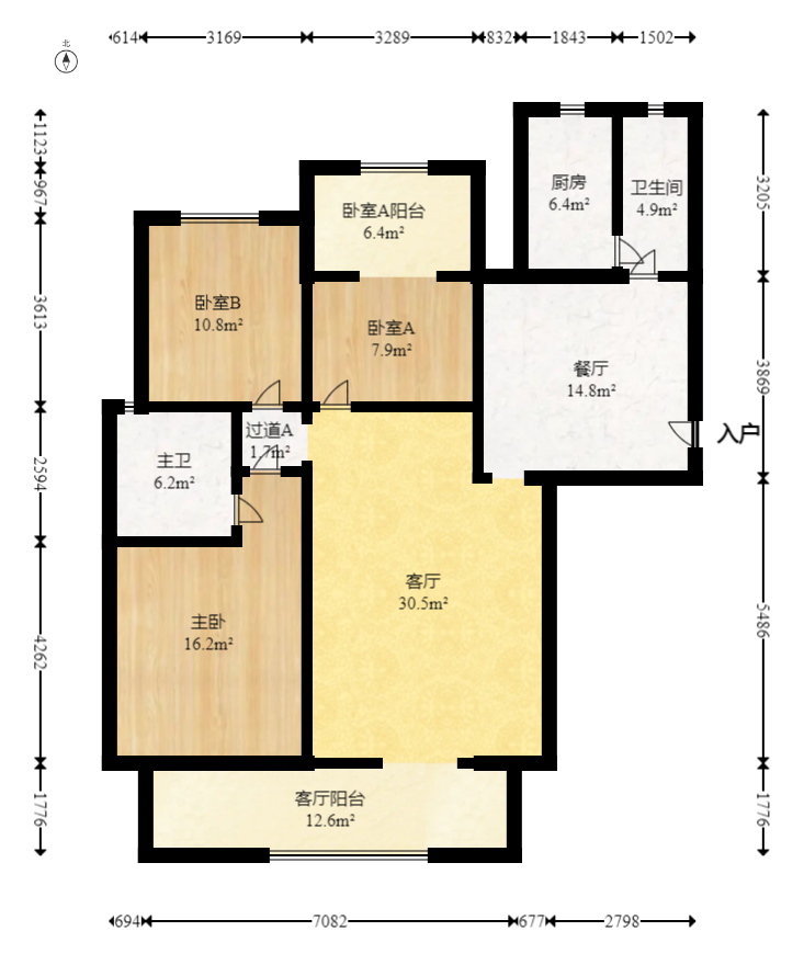 八方小区C区  3室2厅2卫   399.00万室内图1