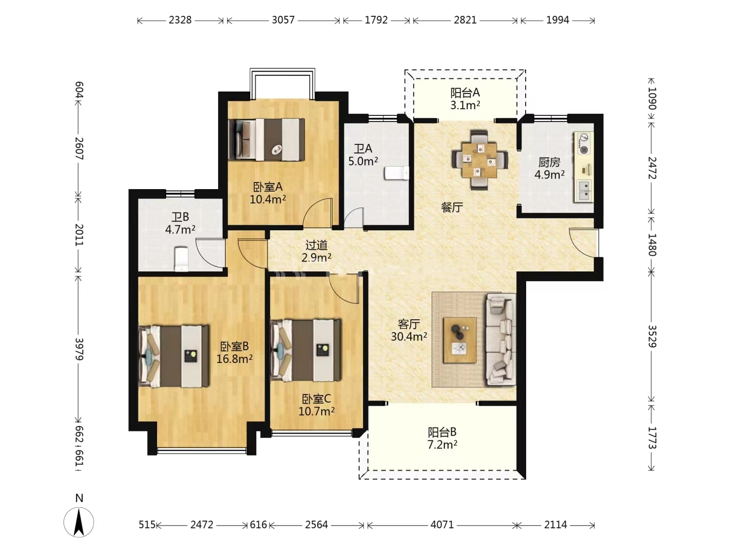 时代新城(翰林府) 3室2厅2卫 59.0万 时代新城(翰林府) 3室2厅2卫 59.0万室内图