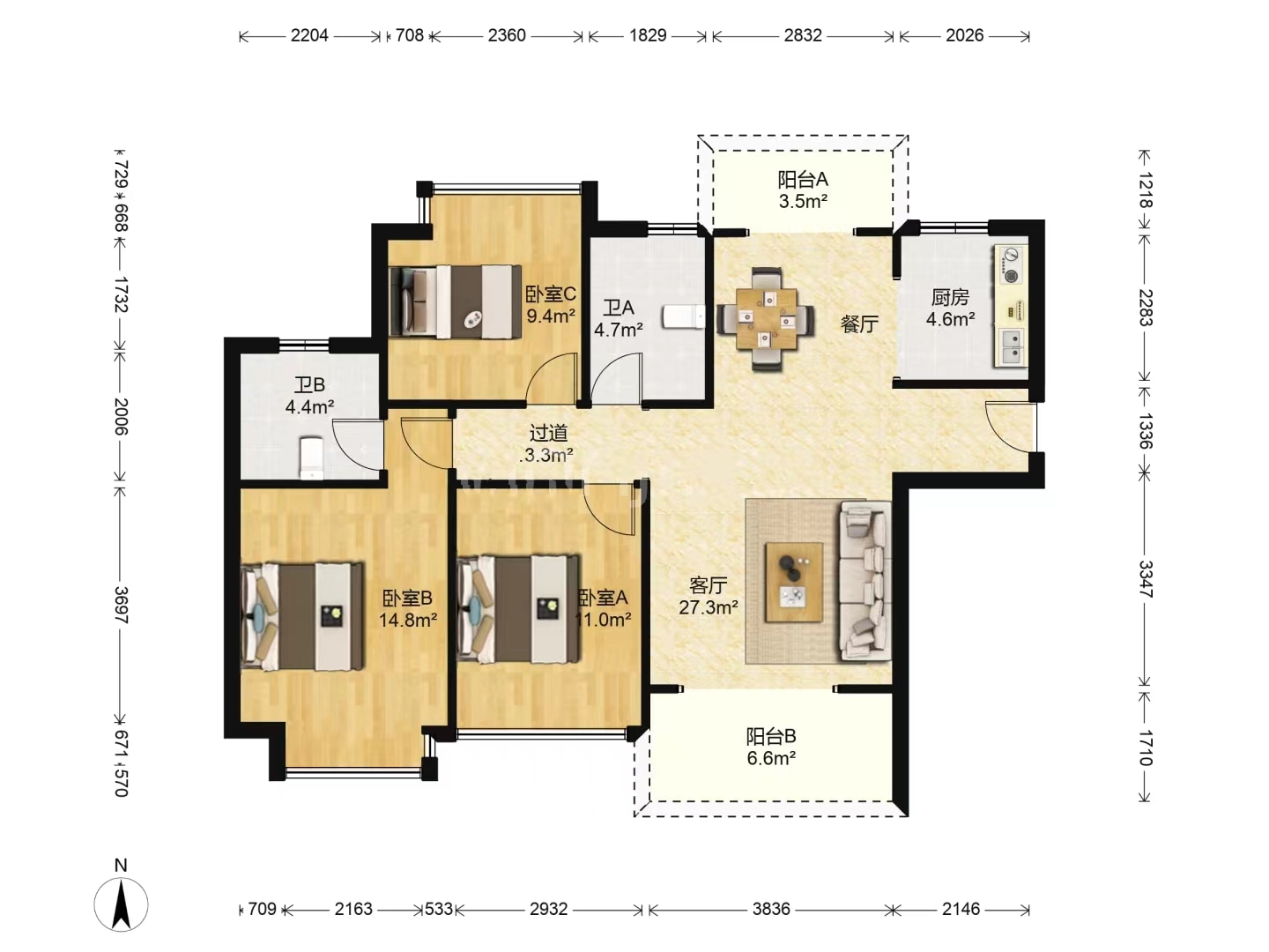 时代新城(翰林府) 3室2厅2卫 45.0万 时代新城(翰林府) 3室2厅2卫 45.0万室内图
