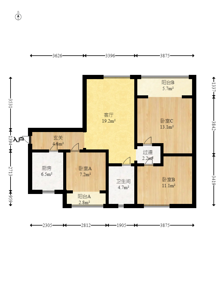 新城新世界一二三期  2室2厅1卫   95.00万室内图1