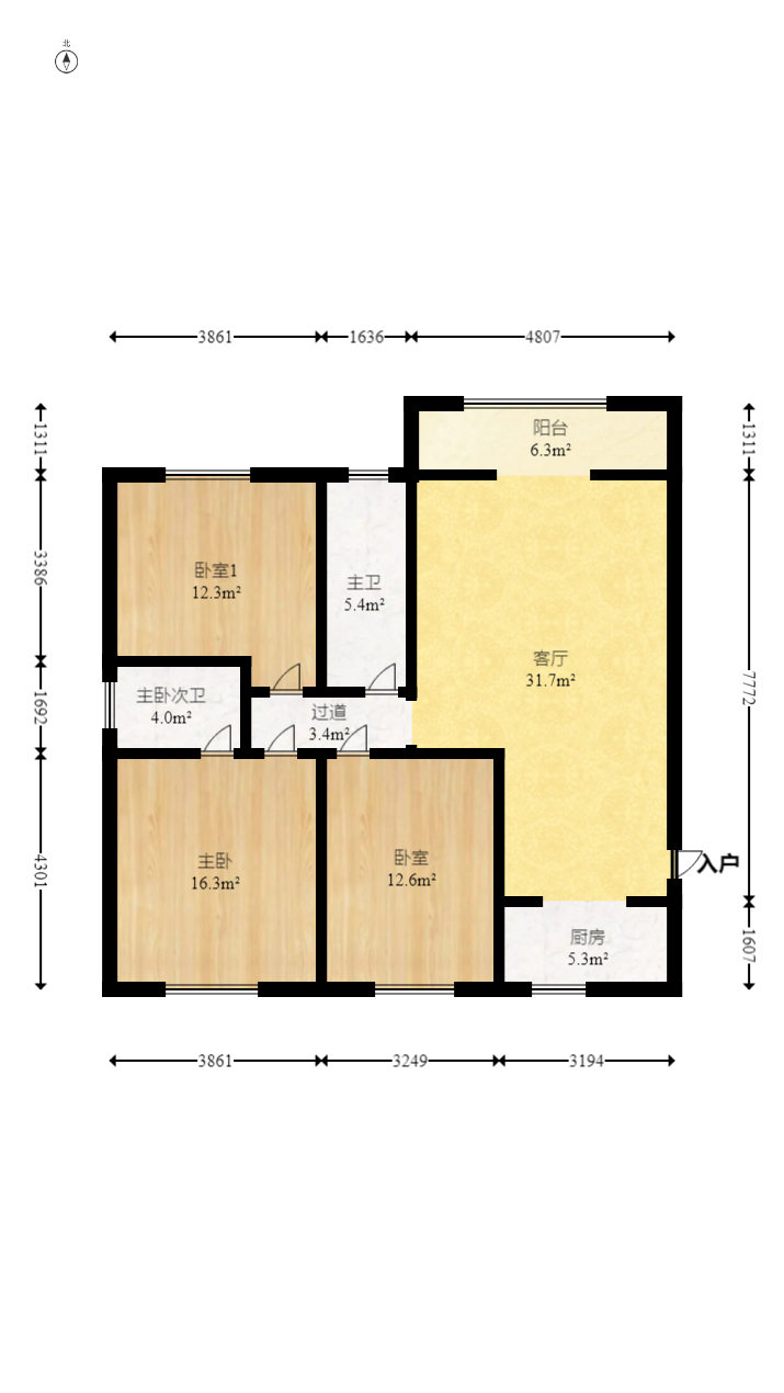 世景华庭 3室2厅1卫 75.0万 世景华庭 3室2厅1卫 75.0万户型图