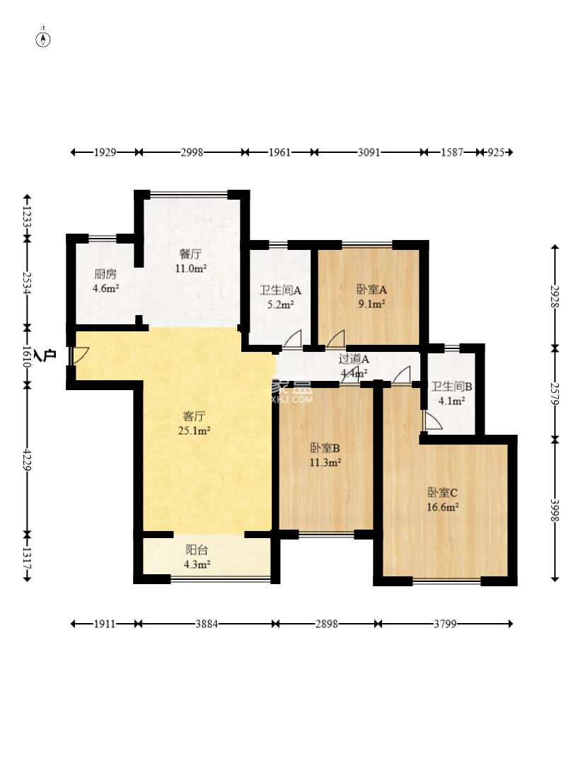 卓越蔚蓝城邦  3室1厅1卫   110.00万