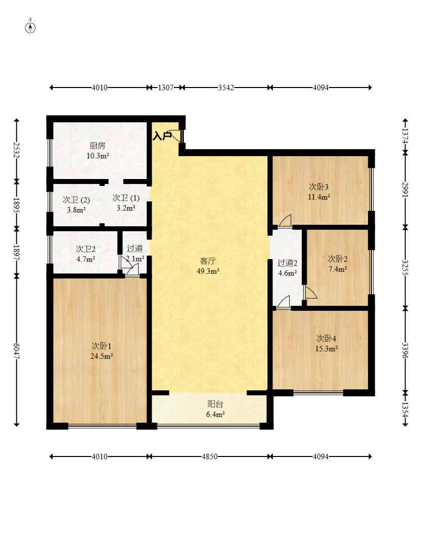 天翔新新家园  4室2厅2卫   107.80万室内图1