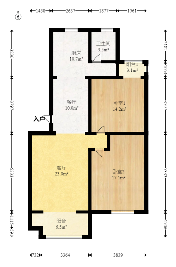 锦湘国际星城二期（锦雅苑）  2室2厅1卫   78.80万室内图1