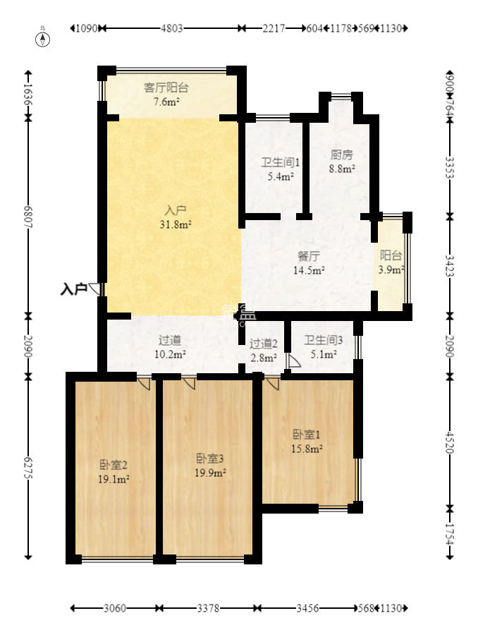 德政園  3室2廳2衛(wèi)   135.00萬