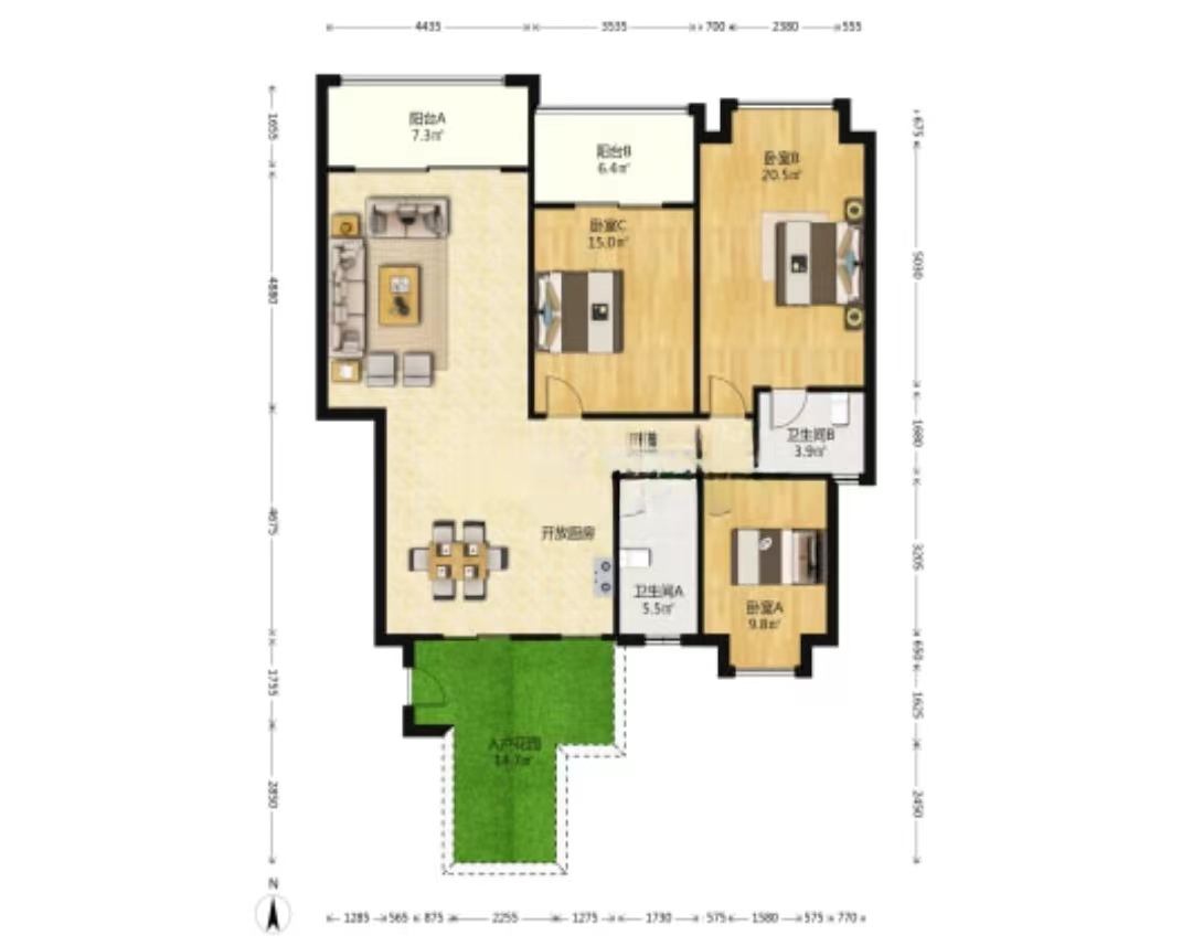 中房天玺湾 3室2厅2卫 91.8万 中房天玺湾 3室2厅2卫 91.8万室内图