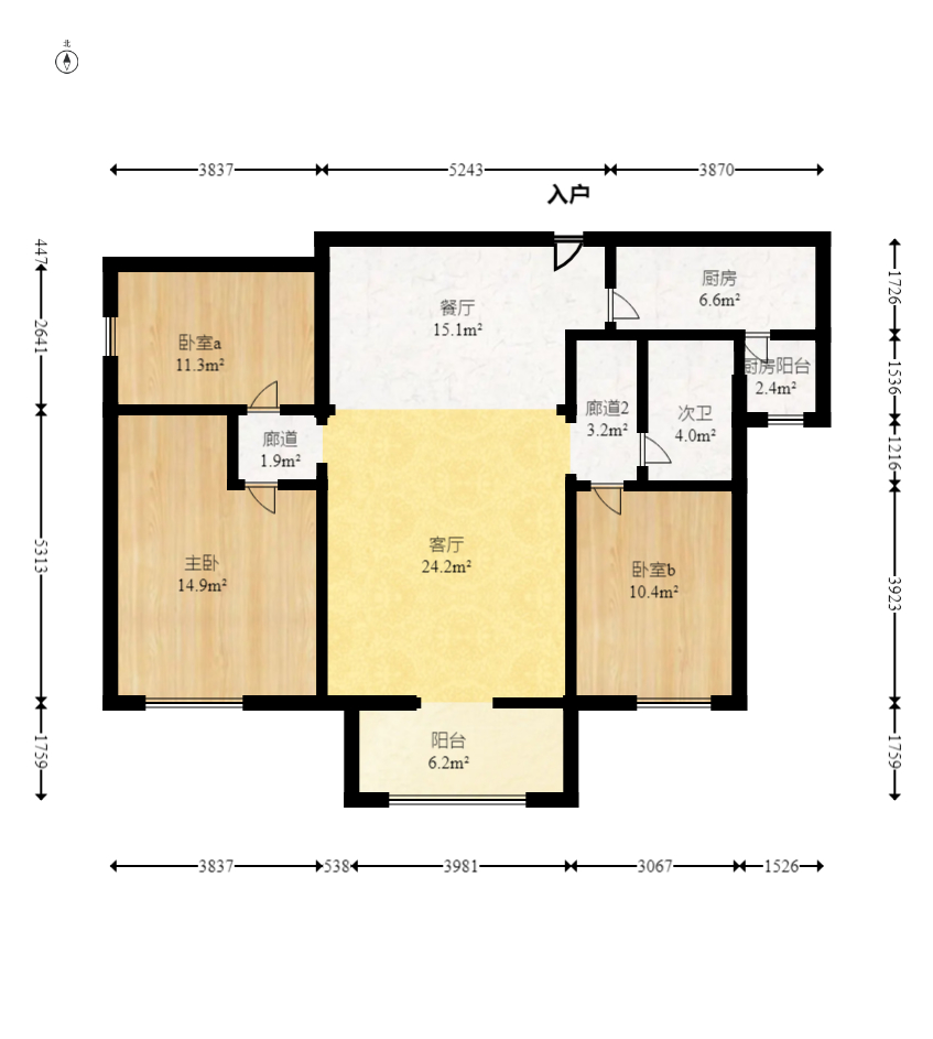 保利麓谷林语B区  3室2厅1卫    119.0万室内图1
